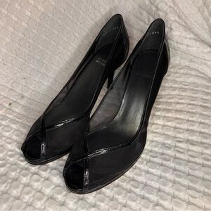 Stuart‎ Weitzman Black Mesh & Patent Leather Peep Toe Heels | Size 8.5
